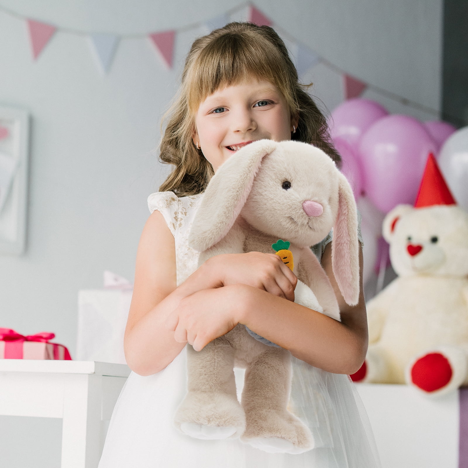 MaoGoLan 18'' Rabbit Stuffed Animal Cute Stuffed Rabbit With A Birthday Carrot Cake Plush Toy