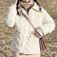 thumbnail image 4 of Jinhomg Comfy Down Jacket for Women Fall Winter Warm Long Sleeve Lapel Collar Puffer Coat Trendy Solid Double Closure Drawstring Waist Outerwear with Pockets White XL, 4 of 8