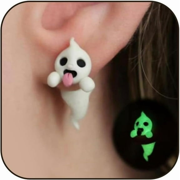 Halloween Ghost Earrings for Women Glow-In-The-Dark Cute Spooky Animal Bite Stud Earrings Halloween Jewelry Gifts Accessories Costumes