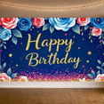 thumbnail image 4 of Blue Background Happy Birthday Banner with Colorful Roses and Glittery Stars Party Decoration Backdrop for Birthday Party Photography Props Decorations, 4 of 7