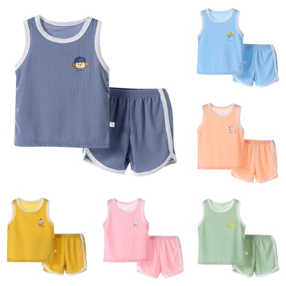 HCYSFG Boys Graphic Print Outfit Sets 2 Piece Crewneck Sleeveless Ribbed Tank Top And Shorts Clothing Sets Elastic Waist Matching Sets