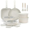 thumbnail image 1 of 20 Piece Ceramic Pots and Pans Set Non Stick, Cookware Set with Detachable Handles, Oven Safe, Induction Ready, Stackable RV Kitchen Cooking Set, Cream White, 1 of 8
