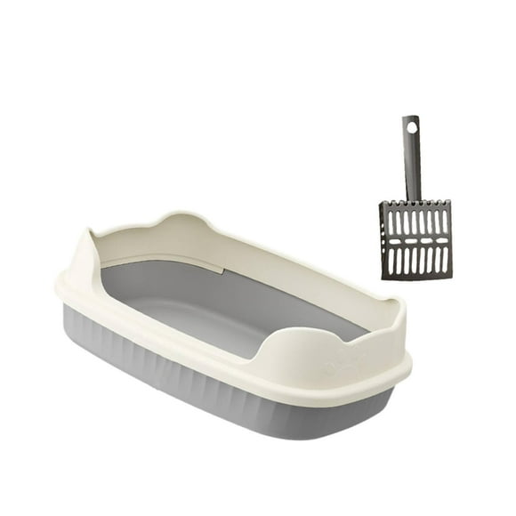 Caja de Arena para Gatos de Entrada Baja, Resistente a Salpicaduras, Suministros para Mascotas, Arenero Fácil de Limpiar, Cama para Gatos de Interior, Gris