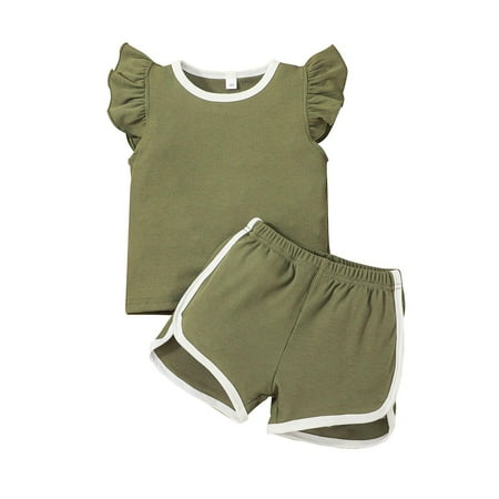 

Girls Ribbed T-shirt Outfits Sleeve Fly Shorts Toddler Tops Solid Baby Girls Outfits&Set Baby Bed Mobile Girl