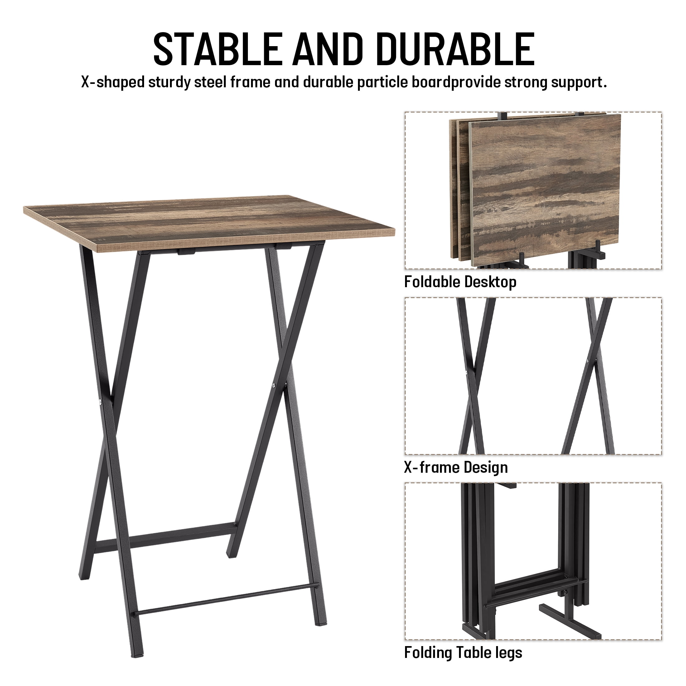 Aukfa TV Tray Table Set of 4, Folding Table, Industrial Side Table for Small Spaces, Space-Saving, Rustic Brown