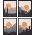 thumbnail image 2 of PixonSign Framed Wall Art Sunlight Sunset Sunrise Mountain Prints, Set of 4 Abstract Geometric Wall Decor Arts, Forest Wall Décor, Adhesive Canvas Poster, Modern Home Artwork - 11"x14" Black, 2 of 5