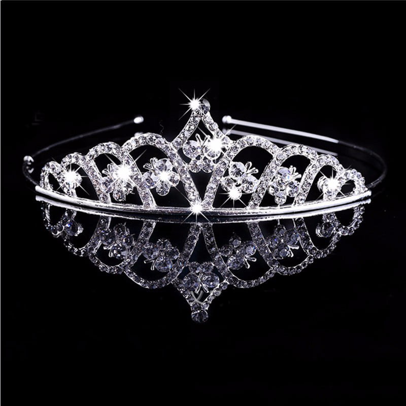 Rhinestones Crystal Wedding Tiara Headband Bridal Princess Crown Hair Accessories,Silver Plated,White