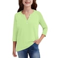 thumbnail image 2 of CCRFTGI 3/4 Length Sleeve Shirts for Child Girls Size 10-12 Cute Solid Raglan T Shirts Holiday V-Neck Button Tshirts Soft Fall Spring Gifts for Girls Fluorescent Green 9-10 Years, 2 of 5