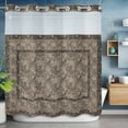 thumbnail image 6 of Bohemian No Hooks Shower Curtain with Snap-in Liner Dark Green Vintage Flowers Texture Traditional Ethnic Shower Curtains for Bathroom, Waterproof, Easy Install, Washable 72"x72", 6 of 9