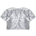thumbnail image 4 of YONGHS Kids Girls Short Sleeves Sequin Open Front Crop Cardigan Party Bolero Shrug Silver 8, 4 of 7