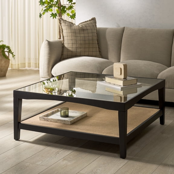 Safavieh Couture Nicolella Glass and Linen Scandinavian Coffee Table, Black