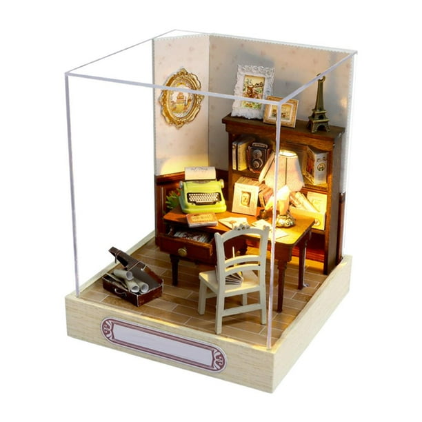 Casa de muñecas Hábitat Casa de muñecas Movimiento en miniatura creativo Bosque de madera Cabaña de bricolaje A