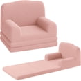 thumbnail image 1 of 2-in-1 para niños couch: comfy para niños pequeños sofa that converts to lounger, foam chair con soft sherpa - perfect gift para girls y boys (rosa crown), 1 of 7