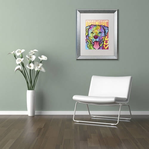 Trademark Fine Art 'Rottweiler  Luv' Canvas Art by Dean Russo, White Matte, Silver Frame