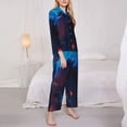 thumbnail image 3 of Yiaed Spooky Halloween Night Scene Print Pajamas Women's Long Sleeve Sleepwear Soft Button Down Loungewear Pjs Lounge Set Nightwear Womens Pajama Pants-Small, 3 of 7