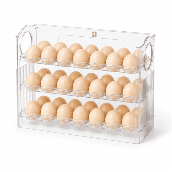 Ocalpur 30 Egg Storage Container, Automatic Flipping Egg Organizer for Refrigerator, Space‑Saving Kitchen Egg Storage Rack