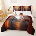thumbnail image 3 of jejeloiu Sunset Ocean Full Size Comforter Sets,Hawaii Sea Holiday Bedding Comforter Set For Boys,Orange Black,Reversible,3-Piece,1 Comforter and 2 Pillowcases, 3 of 7