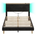 thumbnail image 3 of Bestier Queen Platform Bed with Adjustable Storage Headboard Shelf, LED Corduroy Upholstered Bed Frame, Black, 3 of 10