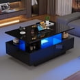 thumbnail image 3 of Noble House 35.4" High-Gloss Coffee Table,LED Lit with 2 Drawers,Black, 3 of 10