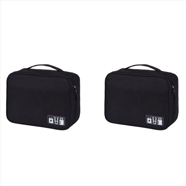 2X Bolsa de Almacenamiento de Cable Portátil Impermeable USB Línea de Datos Cargador Enchufe Organizador para Viaje Organizador Electrónico Negro