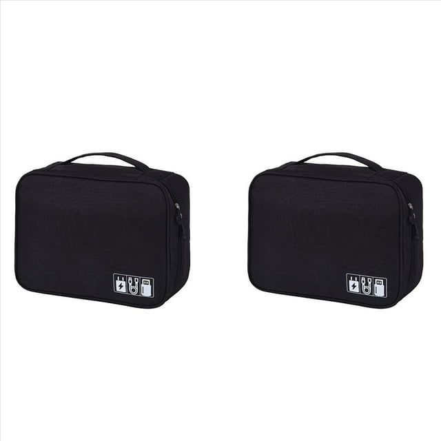 2X Bolsa de Almacenamiento de Cable Portátil Impermeable USB Línea de Datos Cargador Enchufe Organizador para Viaje Organizador Electrónico Negro