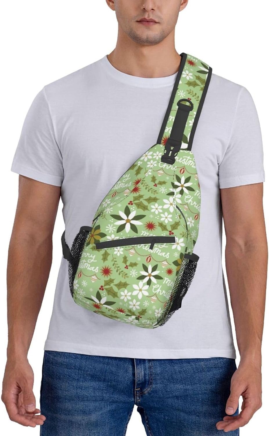 Blooming Red Christmas Flower Poinsettia Pattern Sling Bag Crossbody Hiking Travel Chest Bags Backpack Shoulder Daypack for Women Men