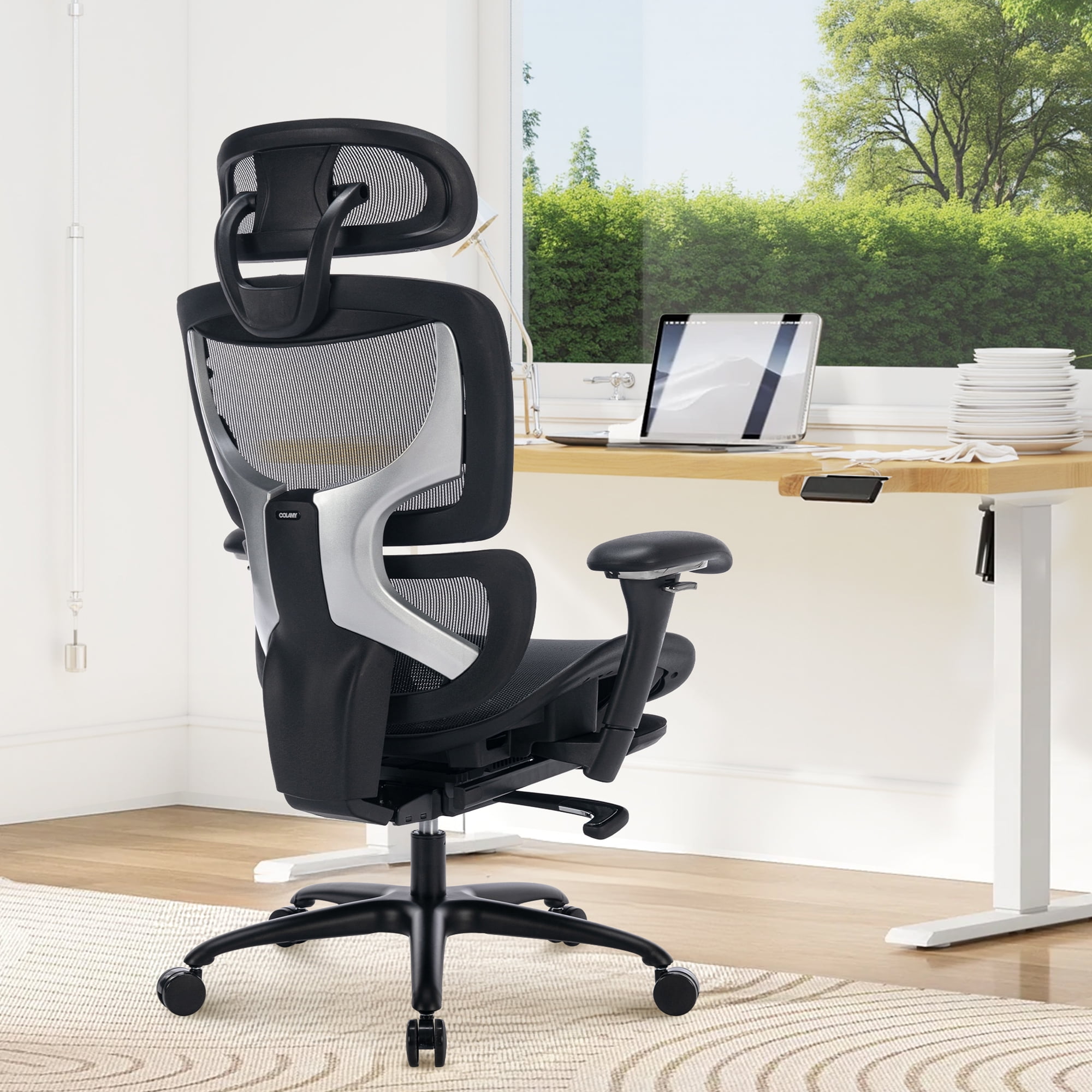 AFO Ergonomic Mesh Office Chair with Footrest – High-Back Executive Desk Chair with Adjustable Headrest, 3D Armrests, Lumbar Support & Tilt Lock – Black