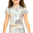 thumbnail image 4 of Hifoo Child Kids Performance Shiny Stretch Short Sleeve Tee For Girls Boys O-Neck Tops Solid Color Stage Wear Comfortable Fit Youth Apparel Back To School Soft Blouses, 4 of 4