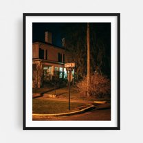 Church & East Washington, Wytheville 01 - Wytheville Virginia Photography Nightlife Street Photography Architecture Cityscape Vintage Night Sky Black Framed Wall Art Print 12 x 16 inches