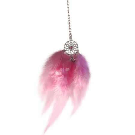 

iSpchen Car Rear View Mirror Hanging Pendant Feather Dream Catcher Crystal Charm Bling Car Decorative Accessories For Women Light Pink