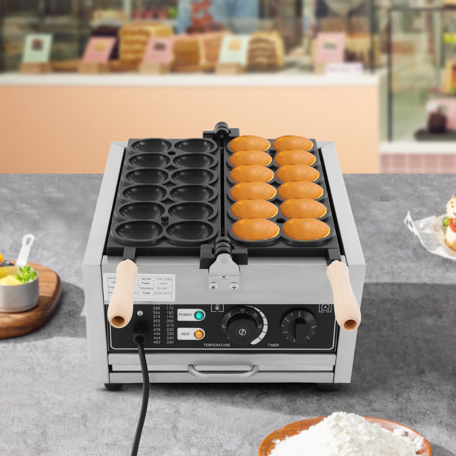 180° Rotating Waffle Maker Machine, 1.8KW High-Power Silver Waffle Maker with 12 Slots, Adjustable Temperature & Timer, Non-Stick Coating