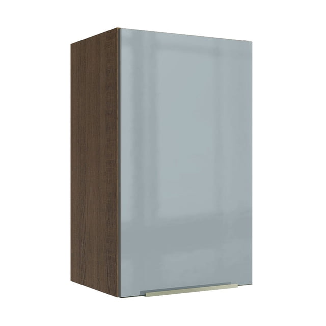 alacena gabinete superior cocina madesa lux 40cm mg gabinete aéreo 40 cm ancho, frontal 3/4, estructura marrón con puerta de vidrio gris aplicado y tirador de aluminio en la base; interior con una estantería para organizar vajilla y alimentos, ideal para ampliar el almacenamiento de cocina.