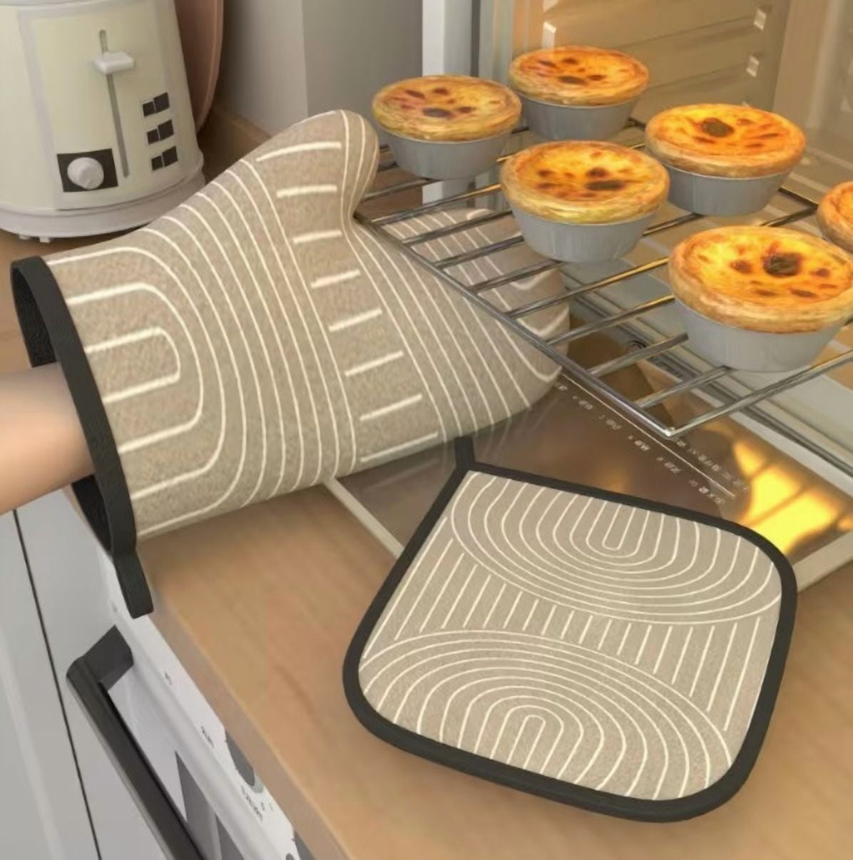 1 set of one size fits all gray oven mitts, designed with heat resistance and symmetry, perfect for cooking, baking, home oven, kitchen decoration, and as a housewarming gift