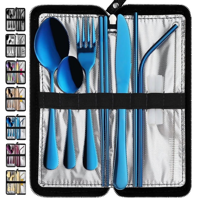 Portable Travel Utensils Reusable Silverware with Case for Fixing Tableware Pieces Stainless Steel Stable Flatware Set Camping Picnic Cutlery Set ( Set)