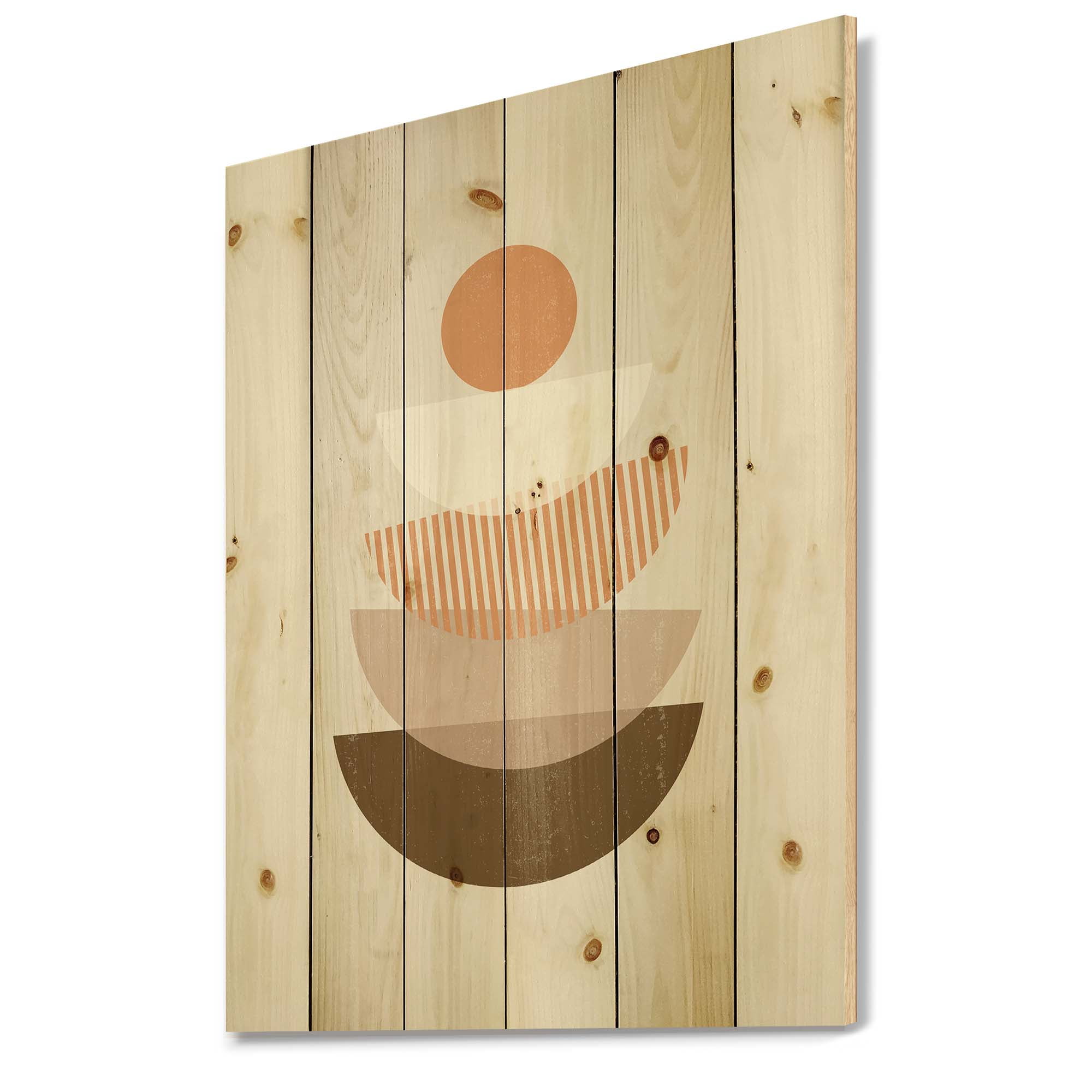 Designart 'Abstract Moon and Sun Geometrics In Terracotta I' Modern Print on Natural Pine Wood
