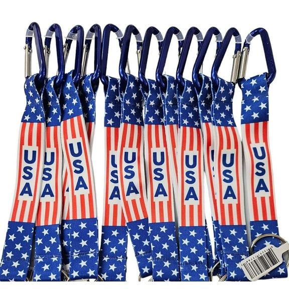 12 X USA American Flag short Lanyard Keychain - wristlet for keychain gift favor