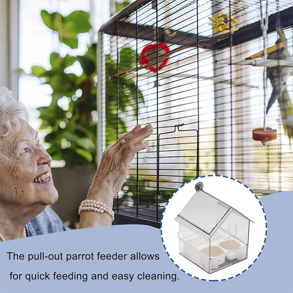 Pull-Out External Parrot Feeder - Dual-Chamber Mess-Free Bird Feeder for Window/Cage