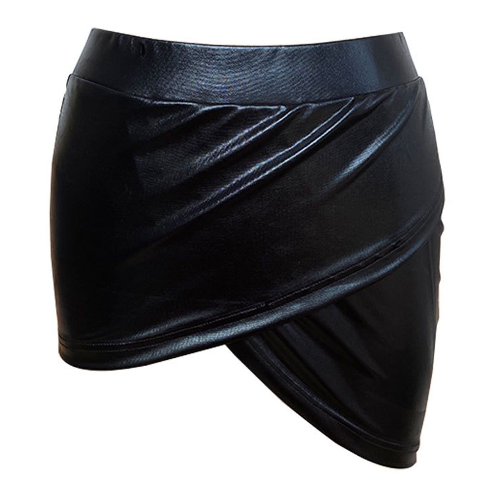 gakvbuo Short Leather Mini Skirts For Women Womens Sexy Solid Zipper High  Waist Split Leather Irregular Mini Short Skirt 