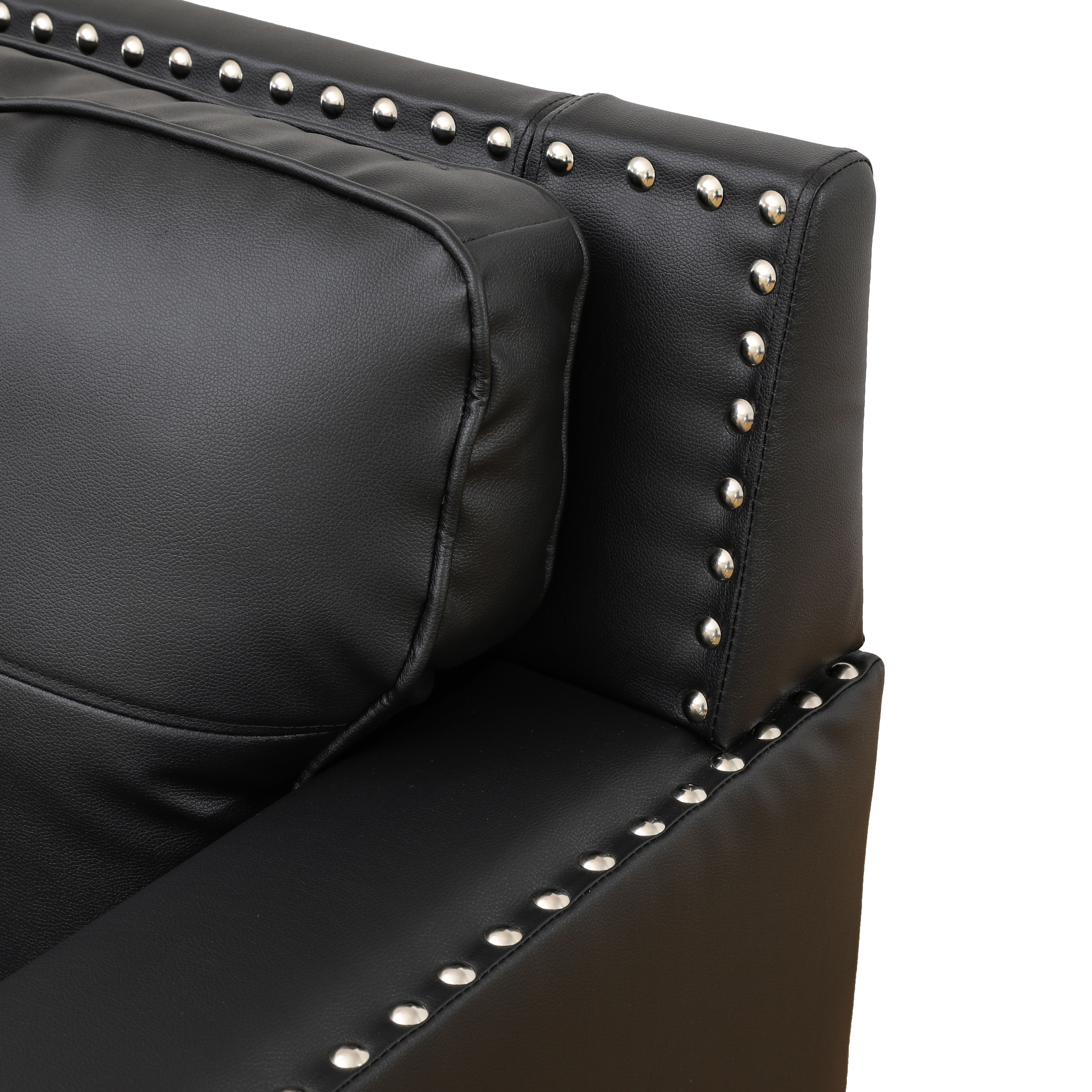 MAYEERTY Breathable Faux Leather 3-Seater Sofa, Reclining Couch with Nailhead Trim & Anti-Insect Frame for Living Room, Dark Grey