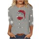 thumbnail image 1 of Navidad Mujeres Tops, Manga 3/4 Cuello Redondo Suéter con Impresión de Vacaciones, Camiseta de Manga Larga, 1 of 8