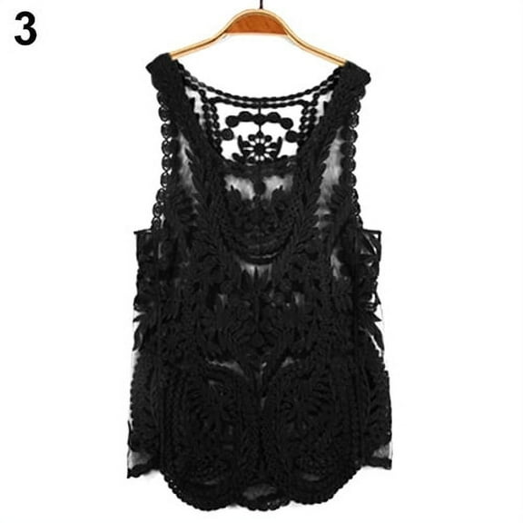 Women's Sleeveless Lace Tank Top Sexy Embroidery Hollow-out Floral Crochet Shirt