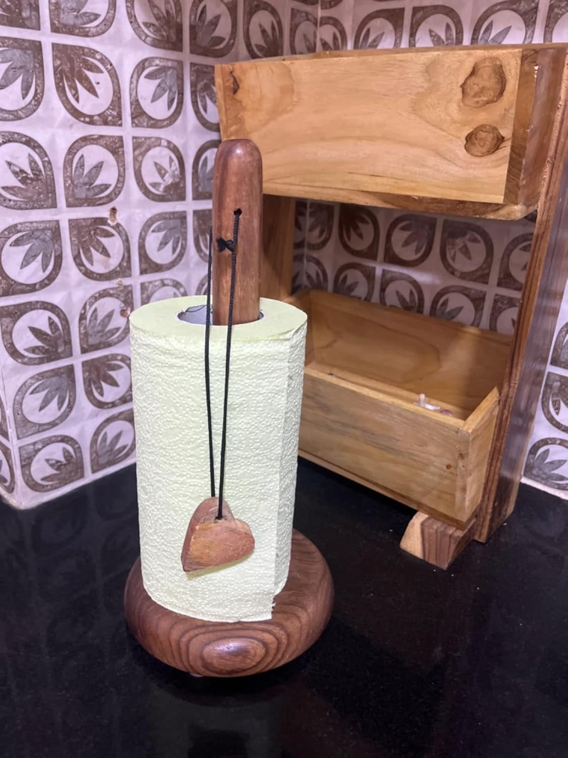 Wooden Tissue Roll Holder with Non-Slip Base, Kitchen Napkin Stand - Multipurpose Kitchen and Bathroom Organizer for Paper Towels and Napkins, 1Pc, Brown