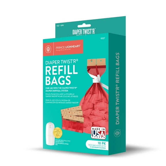 Prince Lionheart Diaper Pail Refill Bags - 10 PACK of Diaper Bags for Diaper Twist’R Diaper Pail