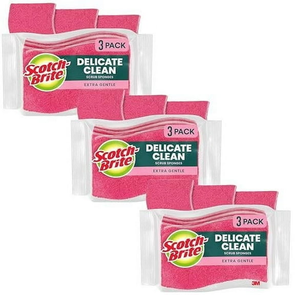 Scotch-Brite Delicate Care Scrub Sponges, 9 Count 3 Packs of 3  Non-Scratch Cleaning for Glassware, Non-Stick Cookware