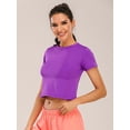 thumbnail image 2 of Womens Short Sleeve Workout Tops Back Keyhole Running Gym Yoga Crop Tank Top, Purple, Small, 2 of 6