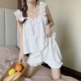 thumbnail image 2 of Pijamas de encaje para mujer, ropa de dormir de dos piezas, pantalones cortos coreanos, ropa de noche de verano, camisola lisa con volantes, 2023, 2 of 3