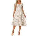thumbnail image 1 of Vestido Midi Chic para Mujer, Verano, Cuello Cuadrado, Manga Corta, Estilo Boho, Floral, Talla XL, Rosa y Púrpura, 1 of 5
