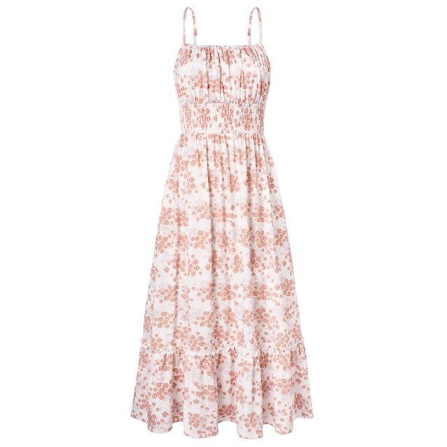 Vestido GRACE KARIN Boho para mujer con tirantes finos, maxi beige con estampado floral