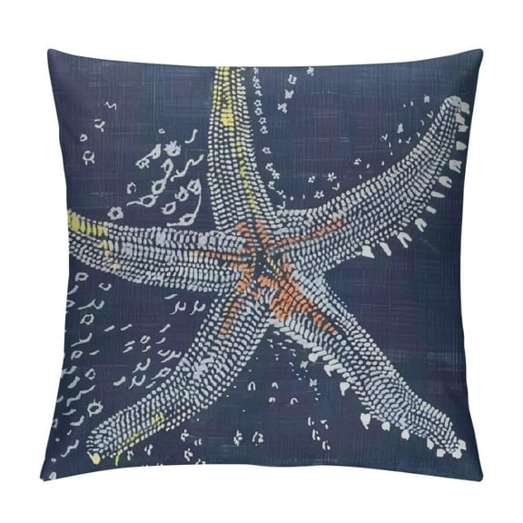 PHYHOO Pillow Covers, Navy Blue Starfish Throw Pillow Covers Beach Pillowcase Linen Nautical Decor for Indoor Outdoor Home Sofa Bedroom Living Room