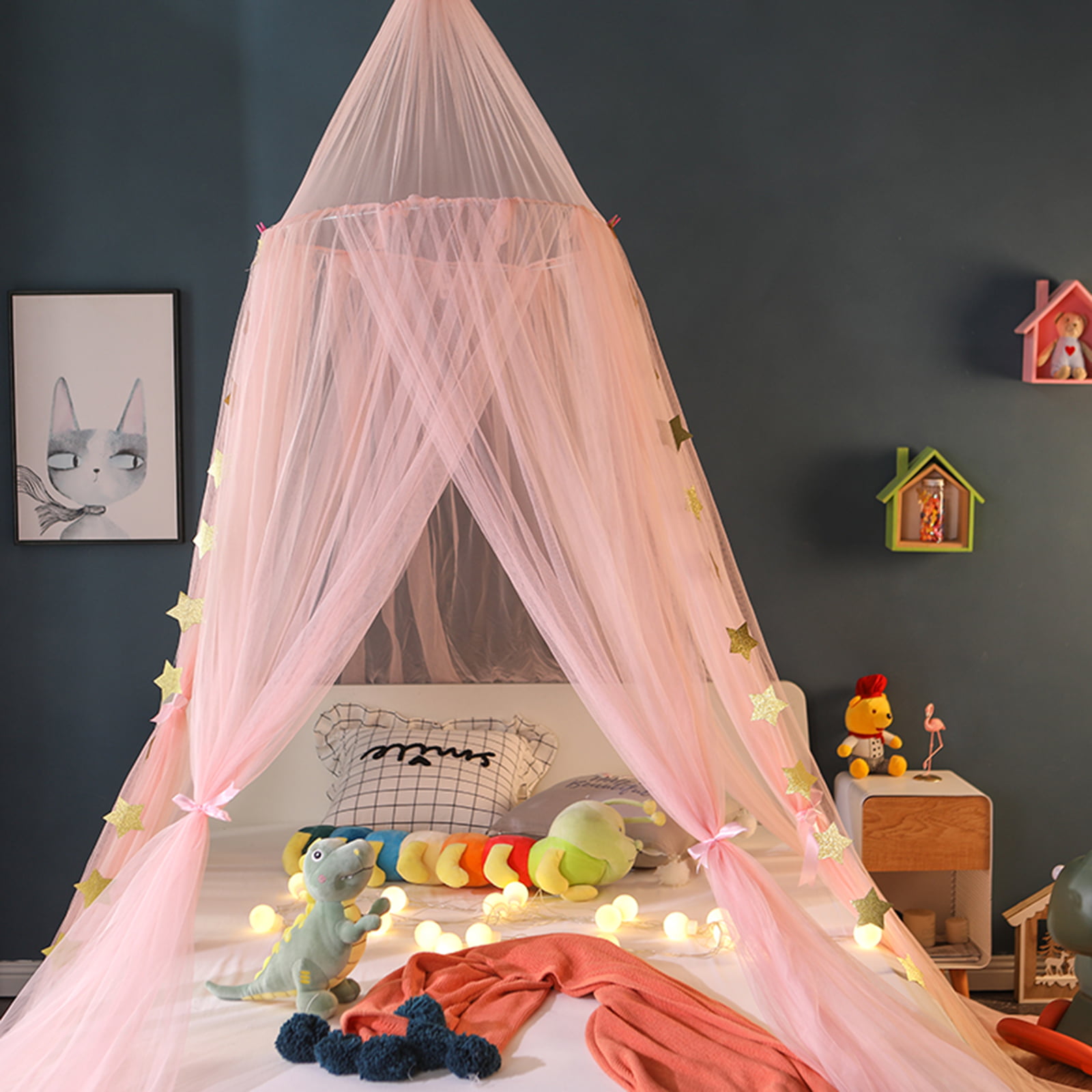 Dix-Rainbow Kids Bed Canopy Princess Girls Canopy Baby Bed Net Baby Crib Netting for Mosquito Lace Mesh Round Dome Curtains Boys Reading Canopy Play Tent Game House 